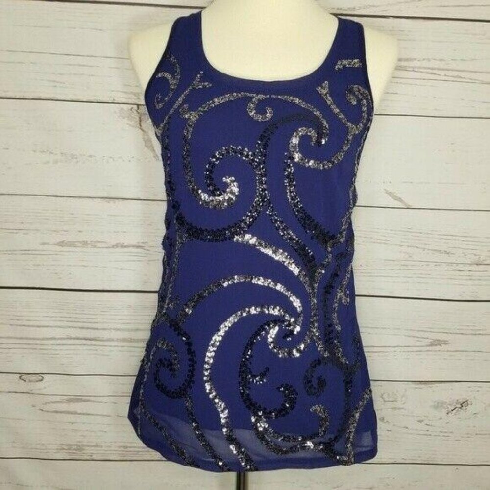 Express Women's XS Navy Sequin Tank Top Sleeveless Shirt